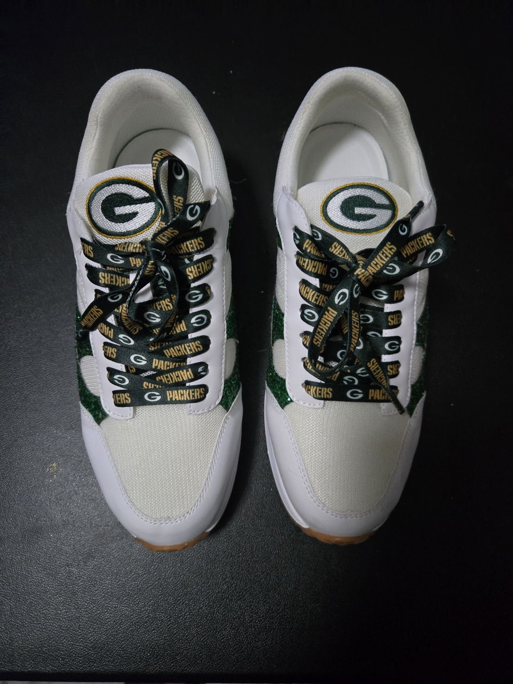 Green Bay Packers Glitter Accent Sneakers - White/Green/Gold
